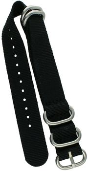 Wytrzymały pasek do zegarka NATO 032, parciany w czarnym kolorze, długość 26 cm, szerokość 18 mm, stalowa sprzączka w czarnym kolorze. Idealny do zegarków codziennych i sportowych.2.jpg